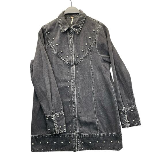 Free People Bennett Mini Denim Studded Dress Jacket Black Sz Medium - Picture 4 of 15